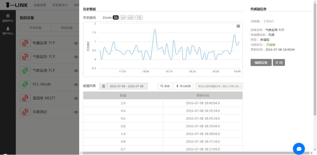 溫室大棚智能控制云平臺歷史數(shù)據(jù)查詢界面